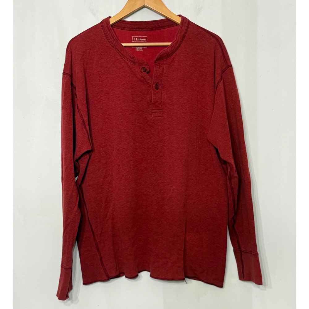 LL Bean Mens XL Red Wool River Driver Base Dual Layer Long Sleeve Henley 166891